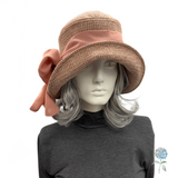 Dusky Pink Textured Velvet Cloche Hat with Chiffon Bow | The Amelia