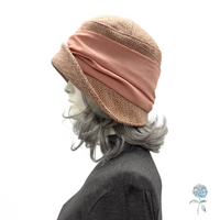 Dusky pink Amelia cloche plain side view shown on mannequin 