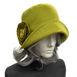 Vintage Style Linen Hat in Chartreuse Green | The Eleanor Cloche