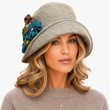 Handmade Woven Cloche Hat with Floral Trim | The Eleanor