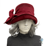 Vintage Style Cloche Hat in Burgundy and Gray Velvet With Satin Bow | The Eleanor