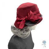 Vintage Style Cloche Hat in Burgundy and Gray Velvet With Satin Bow | The Eleanor