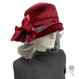 Vintage Style Cloche Hat in Burgundy and Gray Velvet With Satin Bow | The Eleanor