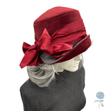 Vintage Style Cloche Hat in Burgundy and Gray Velvet With Satin Bow | The Eleanor