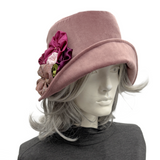 Dusty Rose Velvet Cloche Hat With Floral Rosettes |The Eleanor
