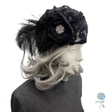 Black Lace Turban with Chiffon Rose   | The Evie