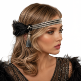Silver & Black Flapper Headband: Great Gatsby Feather Headpiece and Roaring 20s Inspired Hair Accessory