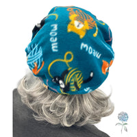 Cat Print Beret in Teal Fleece Made to Order