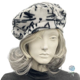 Cat Print Beret in Black and White Fleece Size Small/Medium | Ready to Ship