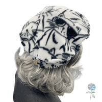 Cat Print Beret in Black and White Fleece Size Small/Medium | Ready to Ship