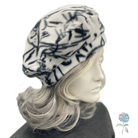 Cat Print Beret in Teal Fleece Made to Order