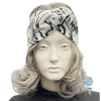 Cat Print Black and White Fleece Turban Twist Fleece Headband