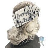Cat Print Teal Fleece Turban Twist Fleece Headband Size Small/Medium | Ready to Ship