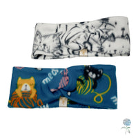 Cat Print Teal Fleece Turban Twist Fleece Headband Size Small/Medium | Ready to Ship