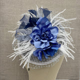 Custom Blue and Gray Fascinator for Geneviève