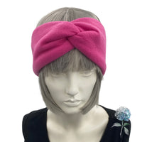 Hot Pink Fleece turban twist headband modeled on a mannequin 