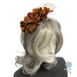 Handmade Autumn Hydrangea Fascinator with Cinnamon Net – Floral Headpiece for Weddings, Races & Fall Events