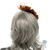 Handmade Autumn Hydrangea Fascinator with Cinnamon Net – Floral Headpiece for Weddings, Races & Fall Events