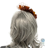 Handmade Autumn Hydrangea Fascinator with Cinnamon Net – Floral Headpiece for Weddings, Races & Fall Events