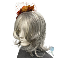 Handmade Autumn Hydrangea Fascinator with Cinnamon Net – Floral Headpiece for Weddings, Races & Fall Events
