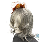 Handmade Autumn Hydrangea Fascinator with Cinnamon Net – Floral Headpiece for Weddings, Races & Fall Events