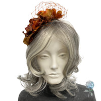 Handmade Autumn Hydrangea Fascinator with Cinnamon Net – Floral Headpiece for Weddings, Races & Fall Events