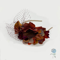 Autumn Hydrangea Fascinator with Mulberry Net – Handmade Floral Headpiece in Wine, Cinnamon & Gold | Wedding, Races & Fall Events