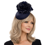 Navy Blue Peony Flower and Beaded Fascinator
