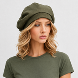 Beret in Olive Green Cotton Jersey