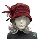 Burgundy Velvet Cloche Hat with Feathers | The Alice