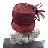 Burgundy Velvet Cloche Hat with Feathers | The Alice
