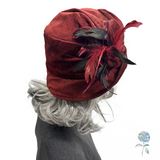 Burgundy Velvet Cloche Hat with Feathers | The Alice