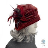 Burgundy Velvet Cloche Hat with Feathers | The Alice