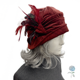 Burgundy Velvet Cloche Hat with Feathers | The Alice