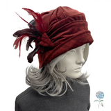 Burgundy Velvet Cloche Hat with Feathers | The Alice