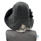 Handmade Black Fleece Hat with Sculpted Wide Brim and Hydrangea Flowers | The Derby