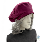 Vintage Style Raspberry Velvet Beret with Satin Lining | Size Medium