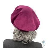 Vintage Style Raspberry Velvet Beret with Satin Lining | Size Medium