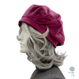 Vintage Style Raspberry Velvet Beret with Satin Lining | Size Medium