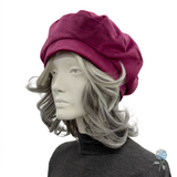 Vintage Style Raspberry Velvet Beret with Satin Lining | Size Medium