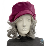 Vintage Style Raspberry Velvet Beret with Satin Lining | Size Medium