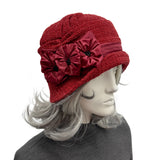 Red Bouclé Cloche Hat with Satin Lining  | The Alice
