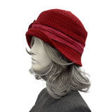Red Bouclé Cloche Hat with Satin Lining  | The Alice