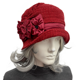 Red Bouclé Cloche Hat with Satin Lining  | The Alice