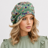 Lightweight Beret for Women: Handmade in Green Floral Print Jersey