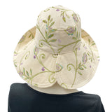 Wide Brim Womens Summer Hat In Embroidered Linen | The Derby
