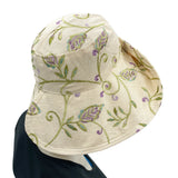 Wide Brim Womens Summer Hat In Embroidered Linen | The Derby
