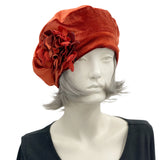 Handmade Satin Lined Velvet Beret Hat with Hydrangea Brooch in Colors You'll Love