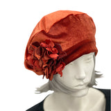 Handmade Satin Lined Velvet Beret Hat with Hydrangea Brooch in Colors You'll Love