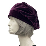 Eggplant Velvet Beret: Satin Lined Chemo Headwear, Handmade in USA